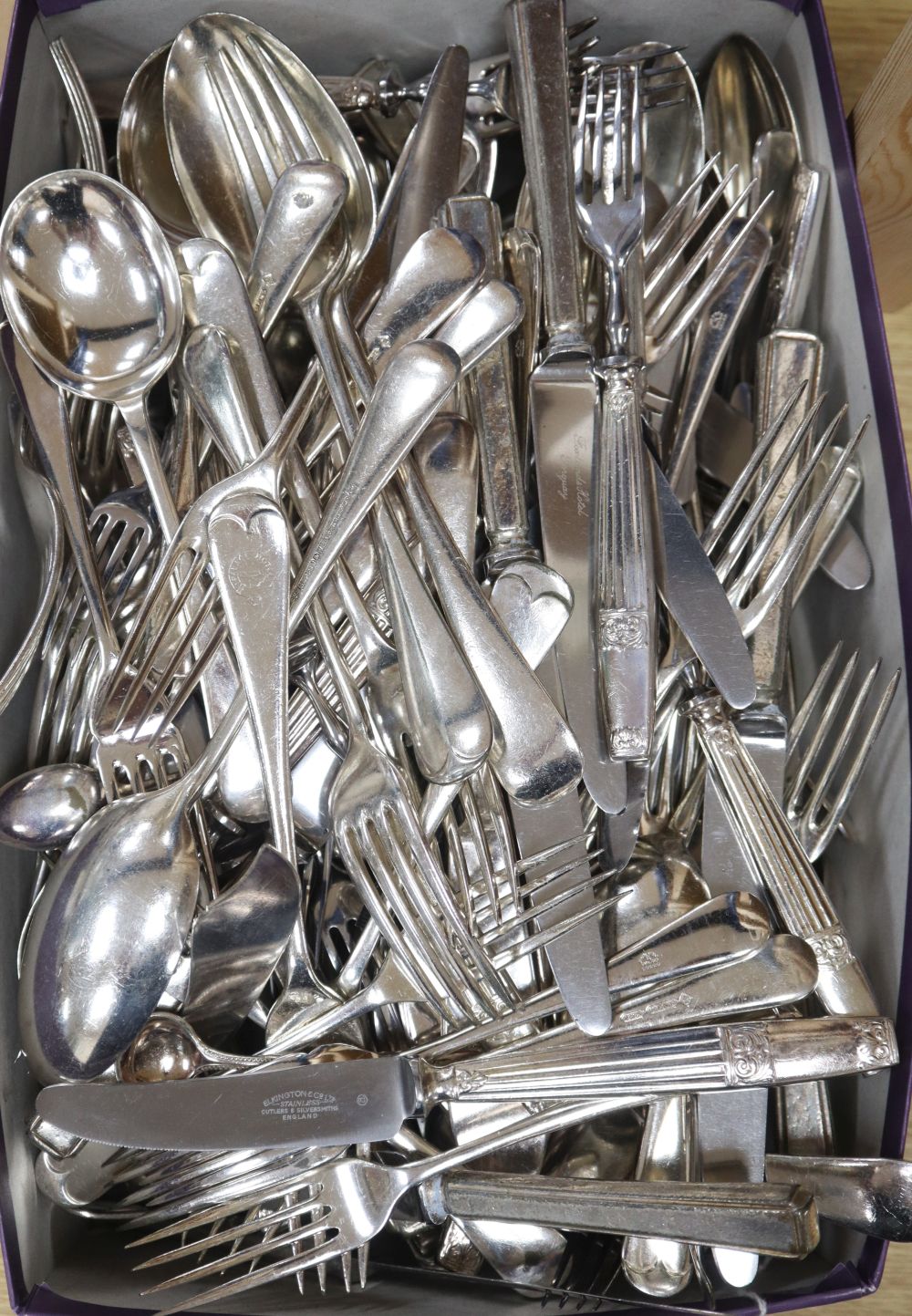 A selection of silver plate flatware including Mappin & Webb etc